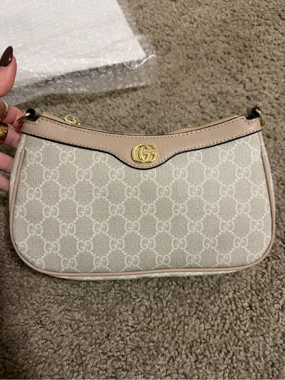 Gucci Beige GG Logo Canvas Shoulder Bag